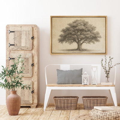 Vintage Oak Tree Botanical Nature Illustration Rustic Charm – Pictures Framed Canvas Print Wall Art