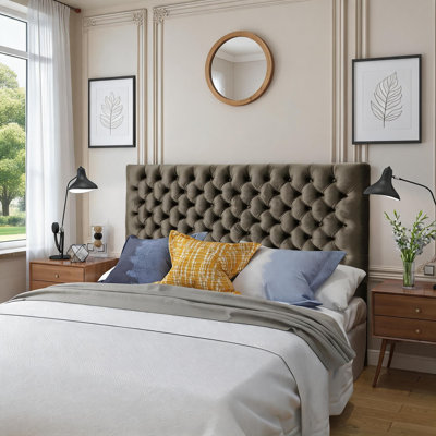 Rectangular Modern Button-Tufted Headboard, Classic Gray Velvet Adjustable Solid Wood Headboard for Queen and Full Size Bedroom