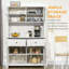 Buffet de cuisine 63,5 po avec huche, armoire de rangement garde-manger avec 4 tablettes, tiroirs, portes en verre encadrées, blanc antique HOMcom