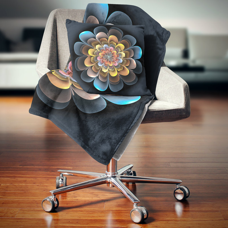 Coussin de fermeture à fleurs fractal, 16 po x 1 po, Coussin décoratif
