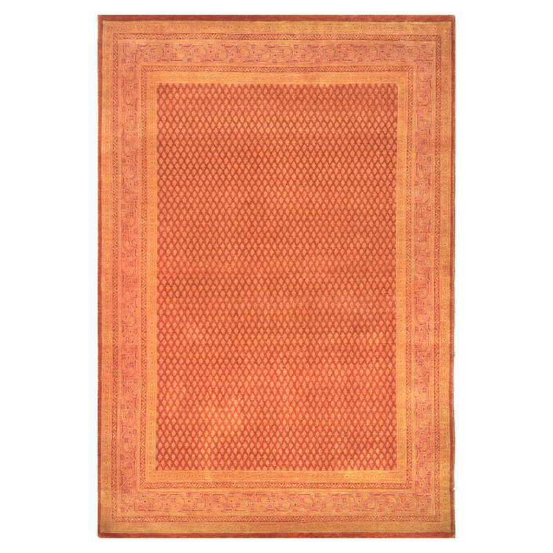Hand Knotted Geometric Area Rug in Rust/Beige