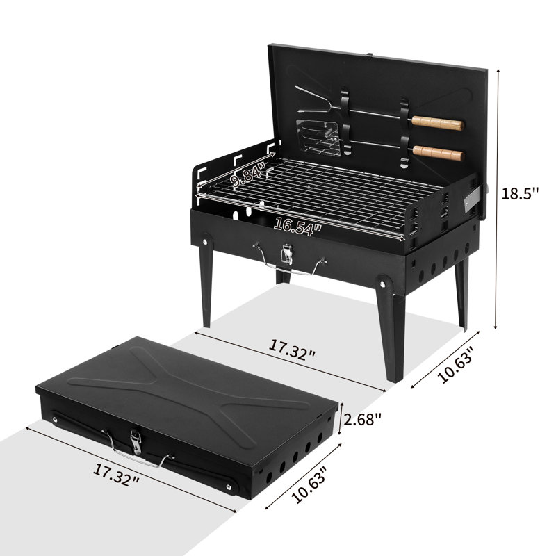 Barbecue au charbon carré noir portable