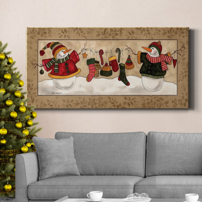 Bonhomme de neige - Toile tendue avec châssis de qualité supérieure - Prêt à accrocher