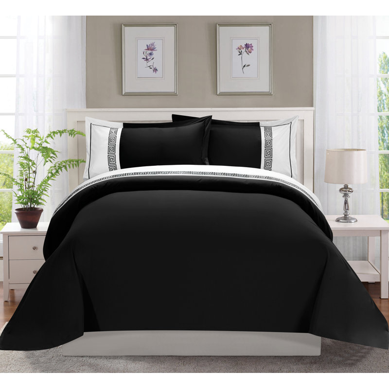 Posh & Luxe Polyester Duvet Cover, Queen Duvet Cover + 2 Standard Shams, Black