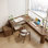Bureau d'angle en bois massif en forme de L
