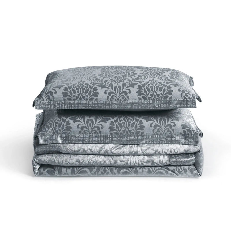 Polyester Floral Bedspread with Pillow Shams, Double Bedspread + 3 Standard Shams, Grey