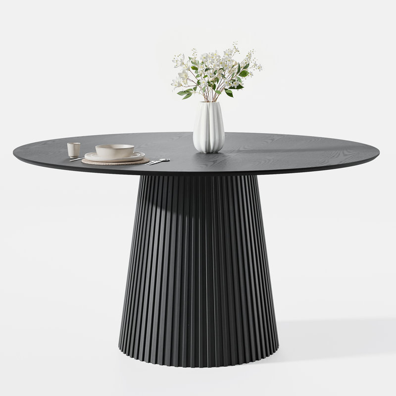 Solid Wood Round Pedestal Dining Table, 29.3" H x 52" L x 52" W, Black