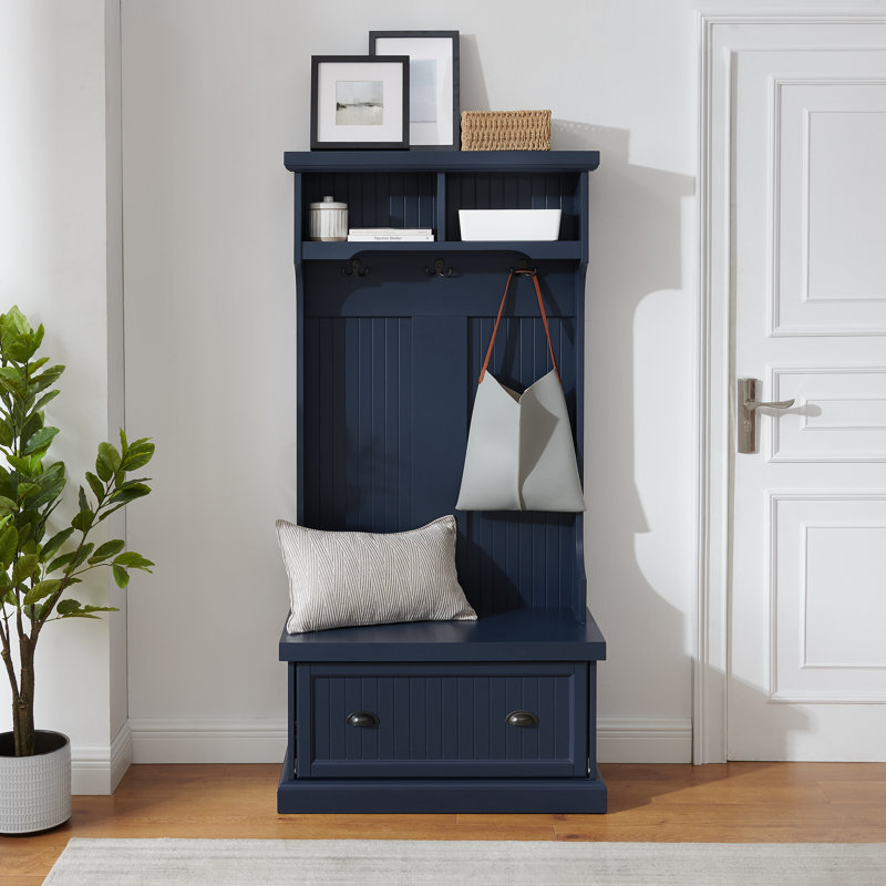 Crinole Hall Tree 31.5'' Wide with Bench, Navy