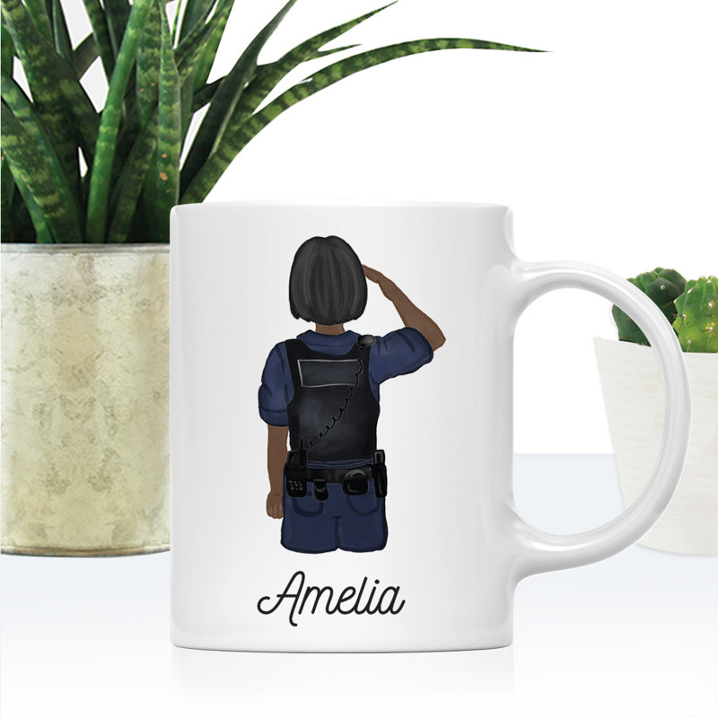Tasse à café personnalisée, Brun / noir, femme, agent de police 22, Oui