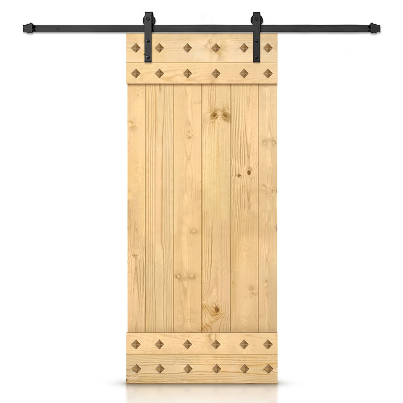 Porte de grange en bois à panneaux avec trousse de quincaillerie d'installation, Sans finition, 48 po x 84 po