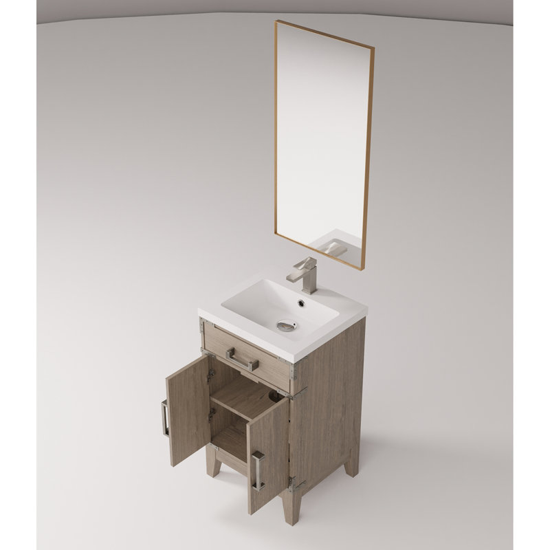 Meuble-lavabo simple en chêne gris 20 po X 18 po, comptoir en acrylique, robinet, miroir, l 20 po x P 18 po avec comptoir et salle de bain