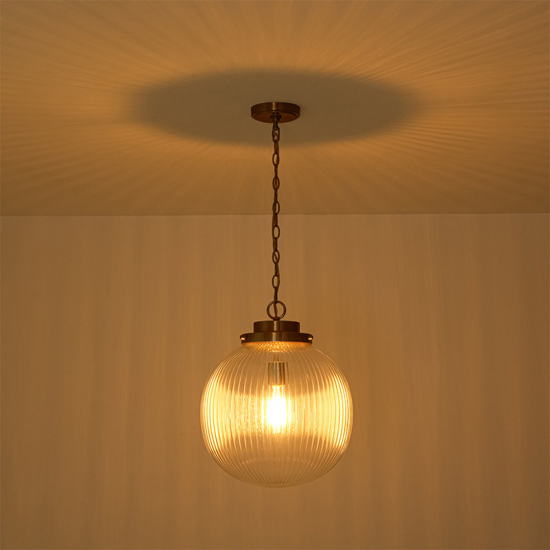 15.0'' 1-Light Dimmable Ribbed Glass Globe Pendant