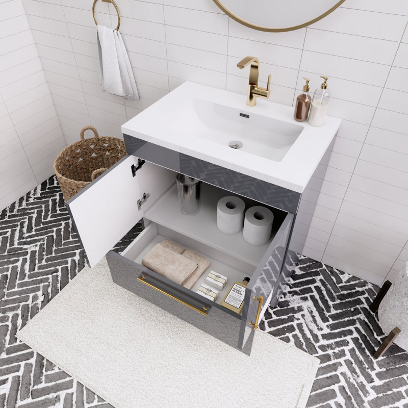 Meuble-lavabo simple 30 po Spring, Gris brillant