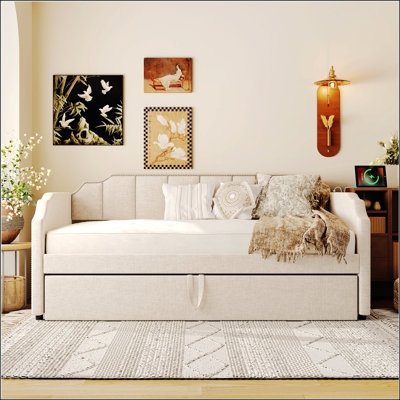 Twin Size Upholstered Daybed With Pop-Up Trundle And USB Charging, For Modern Living And Space Efficiency