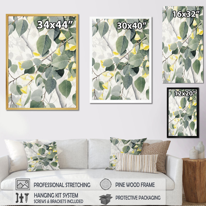 «White Green Minimalisme Eucalyptus Essence III» sur toile, Cadre photo argenté, H 40 po x l 30 po x P 1 po