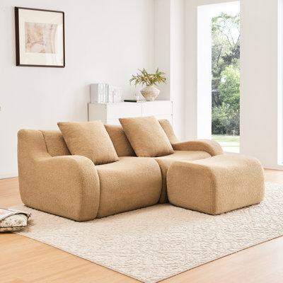 Canapé d'angle en L, 2 places, sans os, en tissu camel, accoudoirs incurvés et design ergonomique épuré, mousse haute densité 32D, aucun assemblage requis, base antidérapante, idéal pour la chambre, le salon ou toute autre pièce. Confortable et confortable.