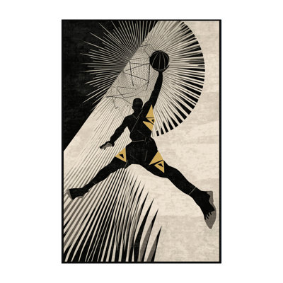 Machine Washable Rayan Basketball Dunk Bold & Eclectic Modern Geometric Rug in Beige – Black Binding