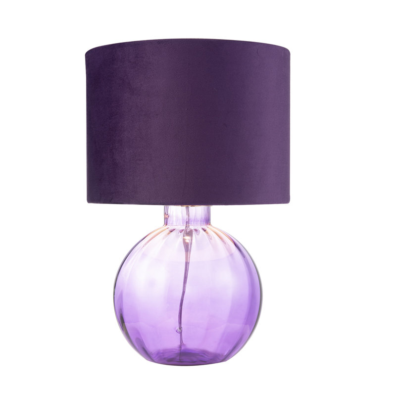 Mitzi Contemporary Ribbed Glass Table Lamp with Velvet Fabric Shade, Purple