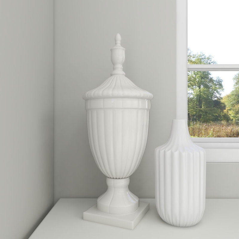 Alpharetta ceramic jars with lid, Blanc, H 26 po x l 10 po x P 10 po