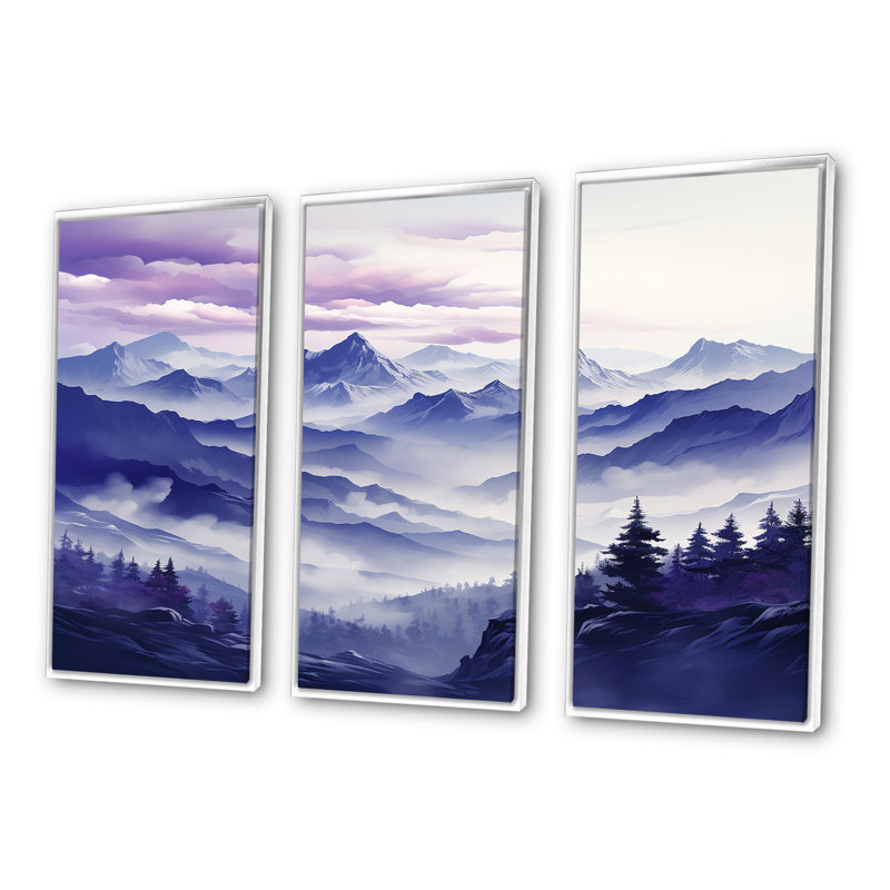 «Mountain Fushia Peak Harmony - Landscape Mountains», ensemble de reproduction d'art mural, Cadre flottant blanc