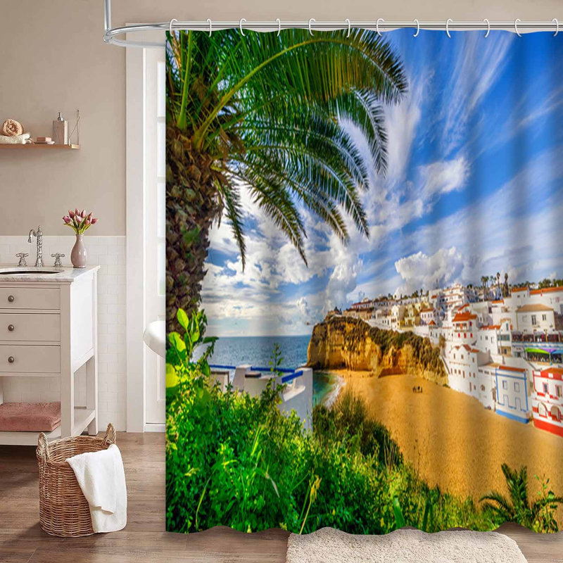 Palmiers de sable blanc, architecture blanche, Portugal avec 12 crochets, L 72 po x l 84 po
