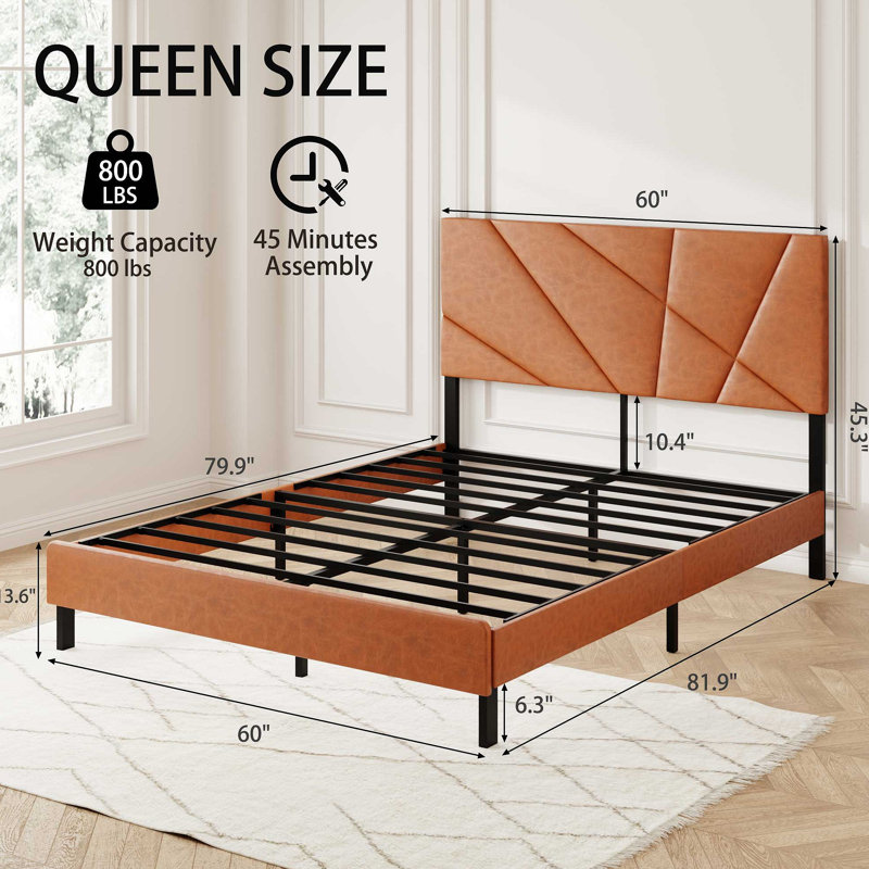 metal bed frame square platform bed with under-bed storage no spring-loaded mattress required, Queen
