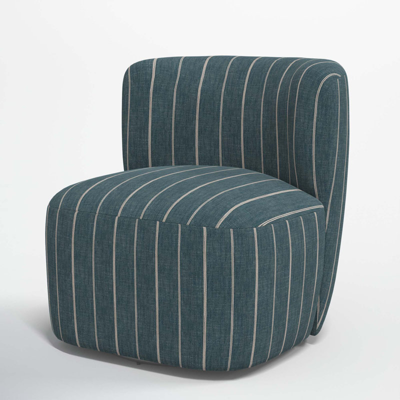 Mariza Upholstered Swivel Slipper Chair, Fritz Indigo Stripe