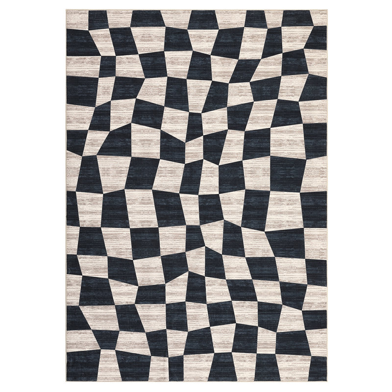 Abstract Checkered Machine Washable Rug for Living Room Geometric Non-Slip Rug for Bedroom Dining Room Office Nursery Playroom Teen Dorm