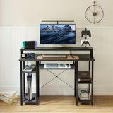 Computer Desk With Keyboard Tray, 47 Inch Office Desk With Monitor Stand And Storage Shelves, Music Studio Desk Workstation, Work Table For Home Office, Black