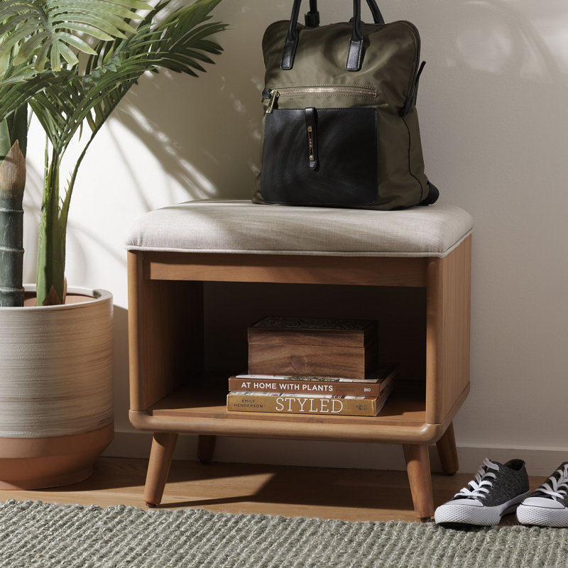 Polyester Upholstered Storage Bench, Cream