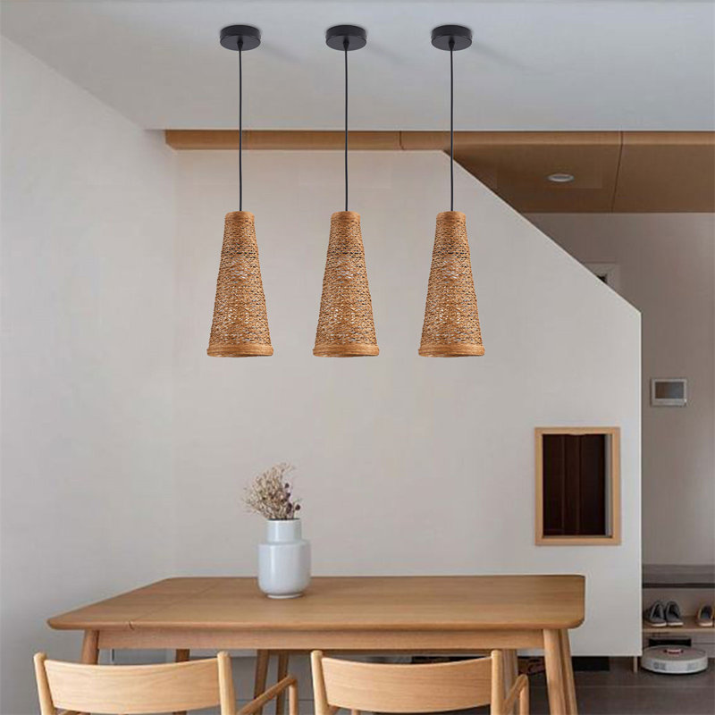 Retro Rattan Hand-Woven Pendant Light Adjustable Height