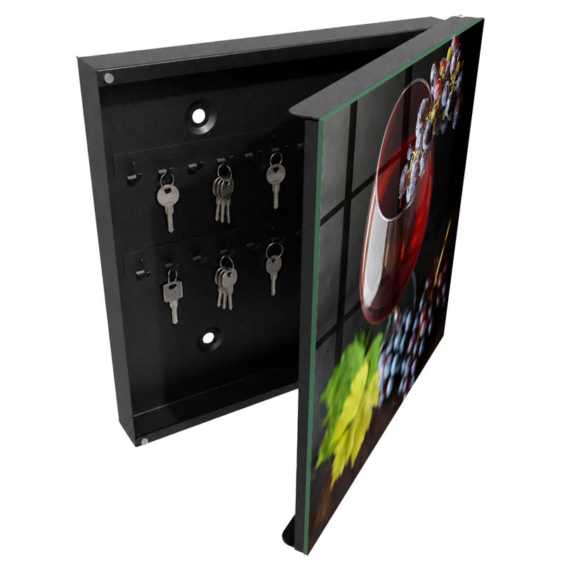Key storage cabinet, Opens to the left, 30x30x5, White, A glass of wine and a bunch of grapes, 