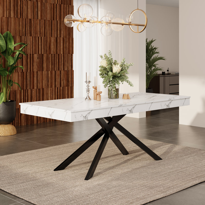 Extendable Metal Base Dining Table, White