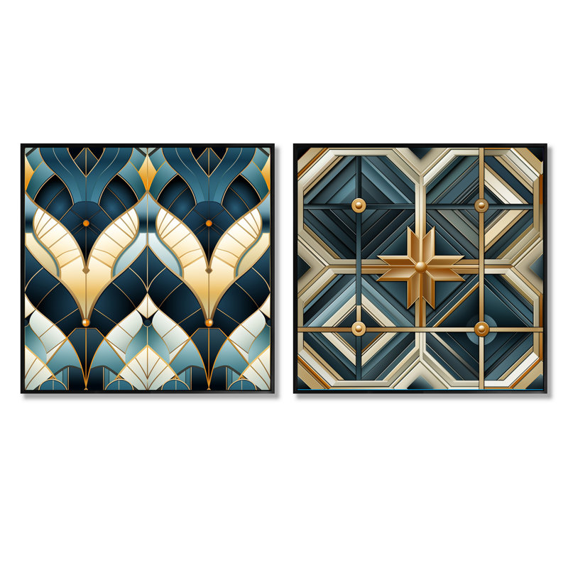 Watchet - Ensemble de 2 collages carrés à formes abstraites, Cadre flottant noir, H 30 po x l 61 po