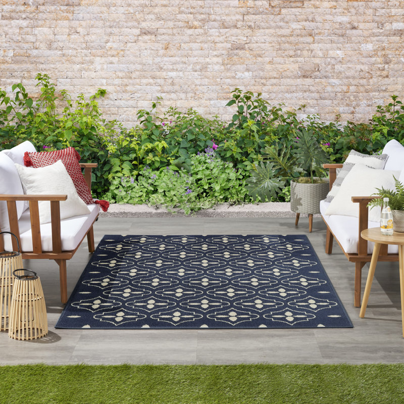Nourison Essentials Navy/Ivory Indoor/Outdoor Area Rug, Rectangle 4' x 6'
