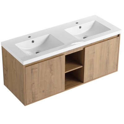 Ornement contemporain de porte de meuble-lavabo double à fixation murale à finition double avec double vasque