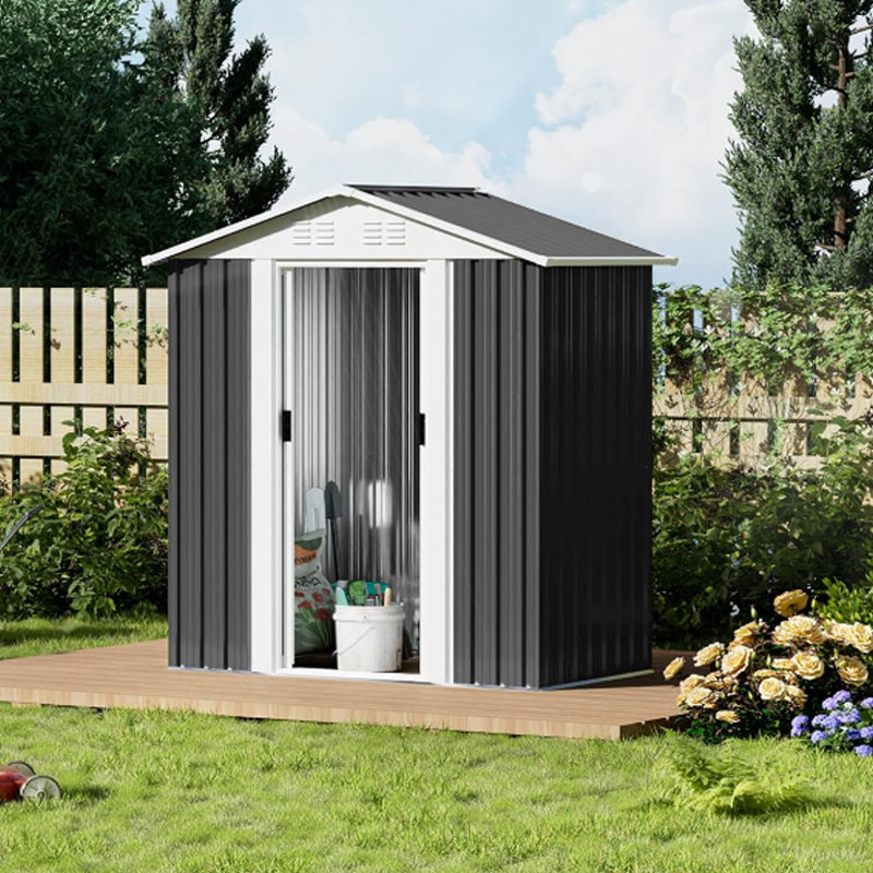 5X3 Feet Dark Grey Outdoor Storage Shed With Aluminum Alloy Frame With Base, Gray, 72.5" H x 62.2" W x 33.1" D