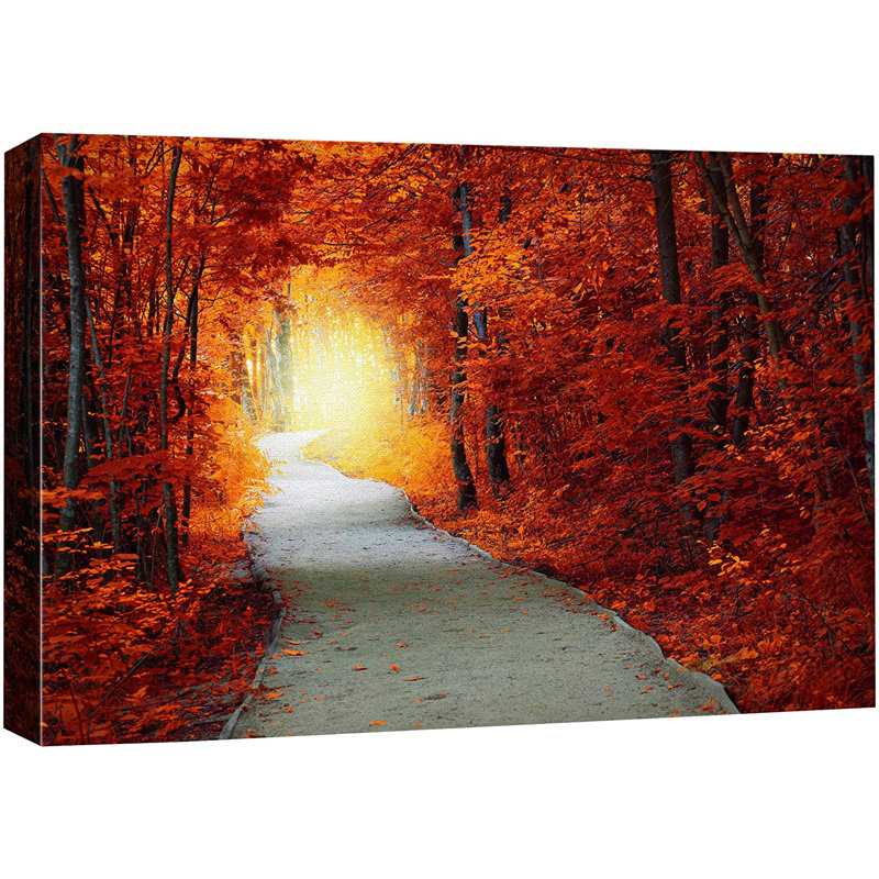 Vibrant orange, automne, forêt, chemin, nature, nature - photographie, Toile tendue, H 32 po x l 48 po x P 1,5 po
