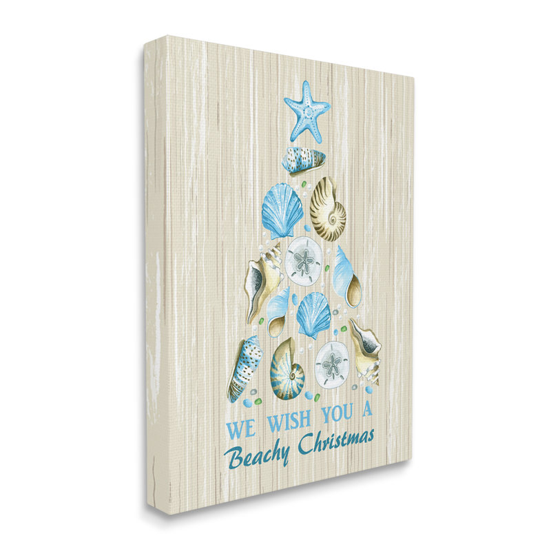 «Beachy Christmas Seashell Tree», motif rustique noir, estampe numérique, art texturé par Sharon Lee, Toile tendue