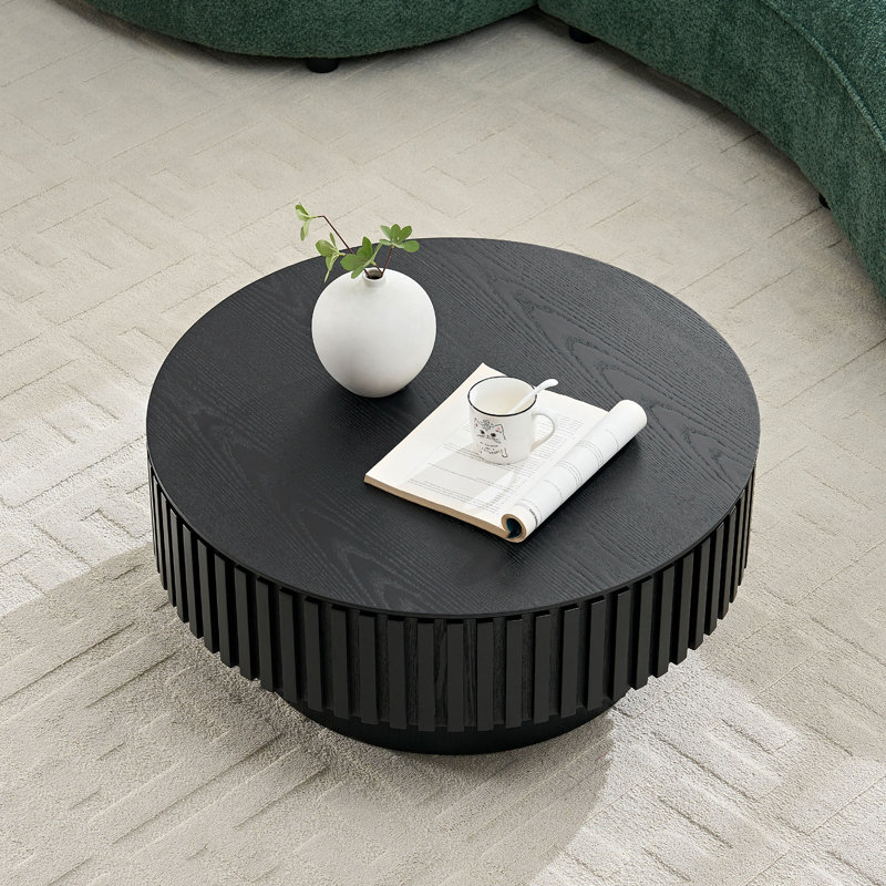Table basse ronde en bois avec rangement 31,49 po, Noir mat