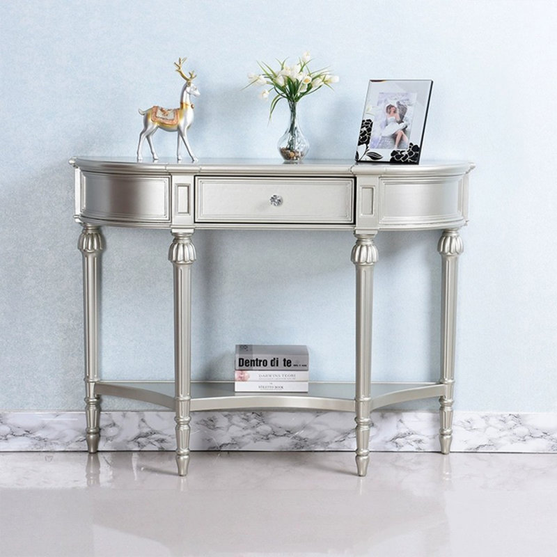 Console demi-cercle Champagne, H 34,65 po x l 42,52 po x P 14,96 po