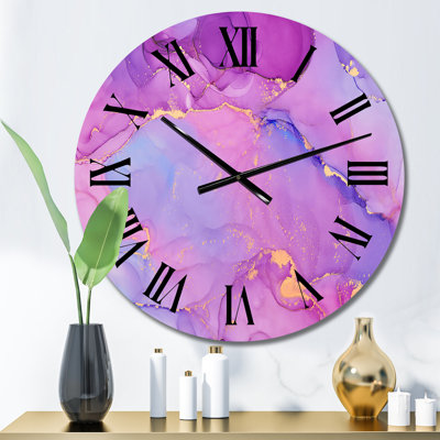 Horloge murale moderne mauve abstraite, fluide et fluide