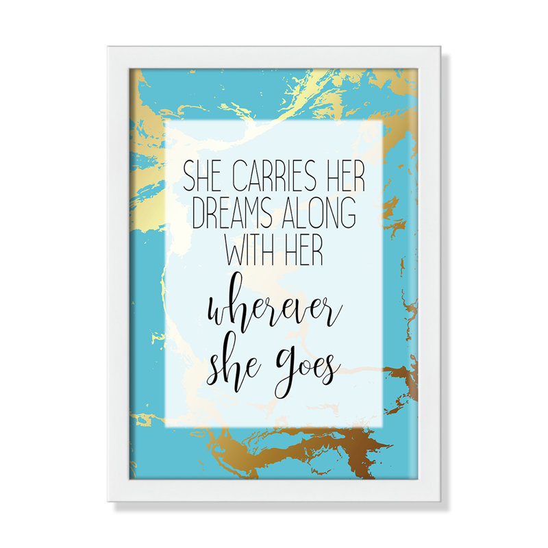 «Whereever she goes», art encadré, H 15 po x l 11 po x P 1,19 po, Encadré de boîte blanc