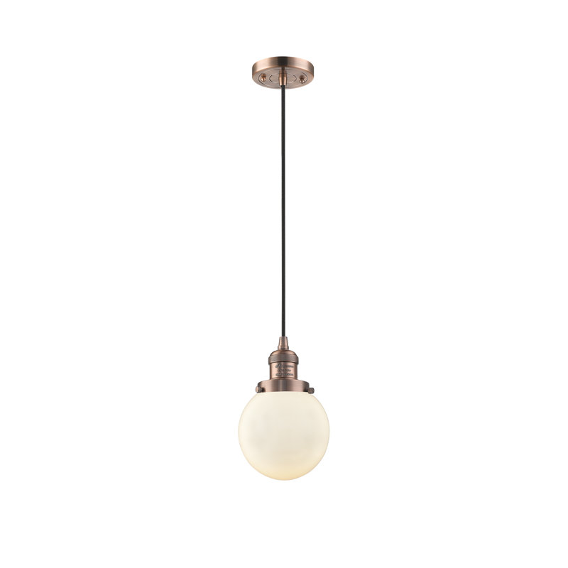 Luminaire suspendu sphère 1 lumière Zarmayr, Boîtier blanc mat, Cuivre antique, Ampoule non incluse