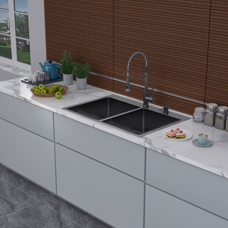 33'' L Drop-In Double Bowl Stainless Steel Kitchen Sink