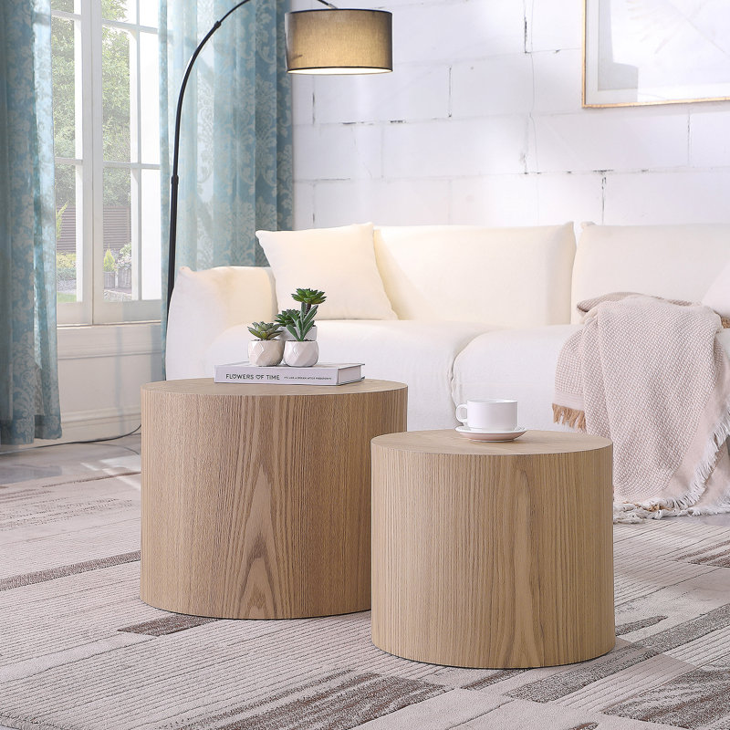 table d'appoint, table basse, table de bout, ensemble de 2 tables gigognes avec placage de chêne
