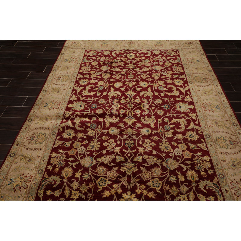 Tapis rectangulaire en laine noué à la main de conception unique 6 pi 3 po x 9 pi 2 po Lesesne