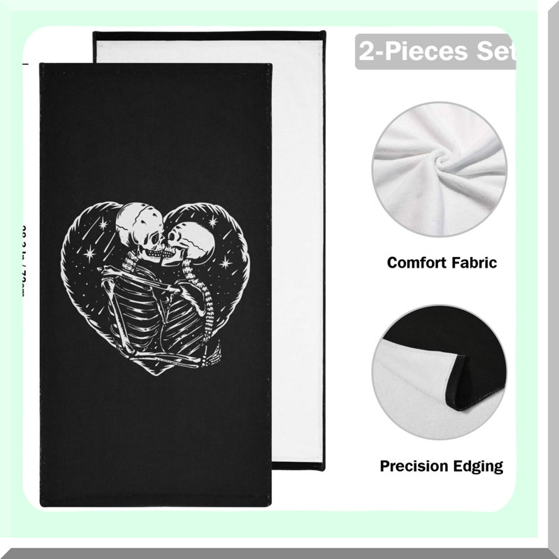 Skull Love Heart Hand Towels - Soft & Absorbent Set for Home, Bathroom, Kitchen, Gym, Beach - 28.3x14.4 Inches