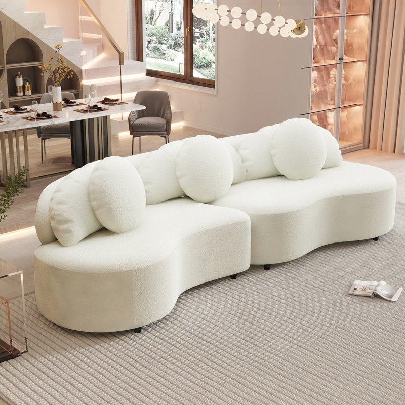 Canapé de salon moderne 103,5 po, Tissu beige en velours d'agneau