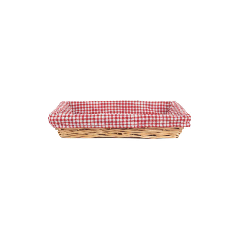 Wicker Display Tray Basket with Checked Lining, Red